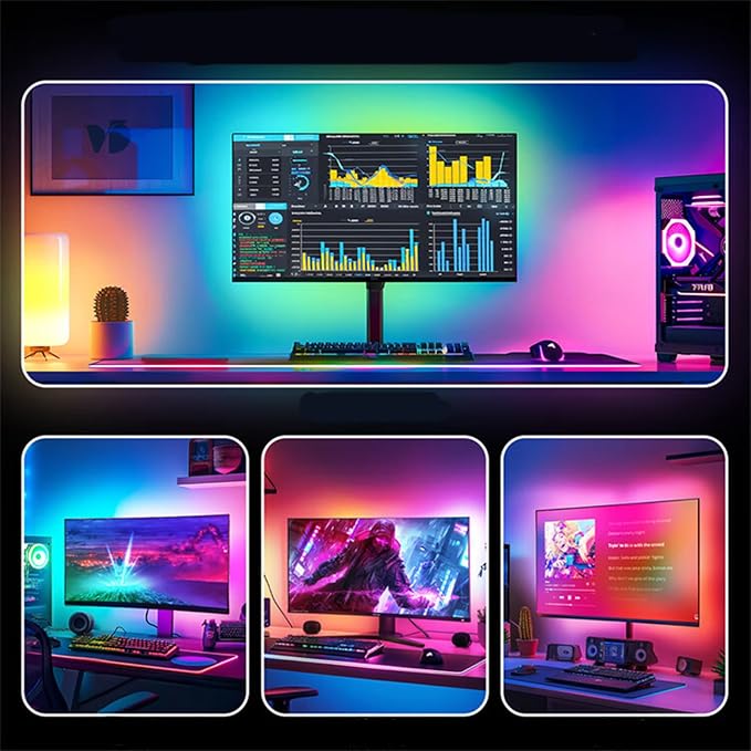 Monitor LED Backlights, RGB Screen Desk Light PC, Computer Light Bar Behind Monitor, LEDs for Desk Gaming, USB Port, LED Strip Lights that Sync with Screen Color or Music(32 inches)