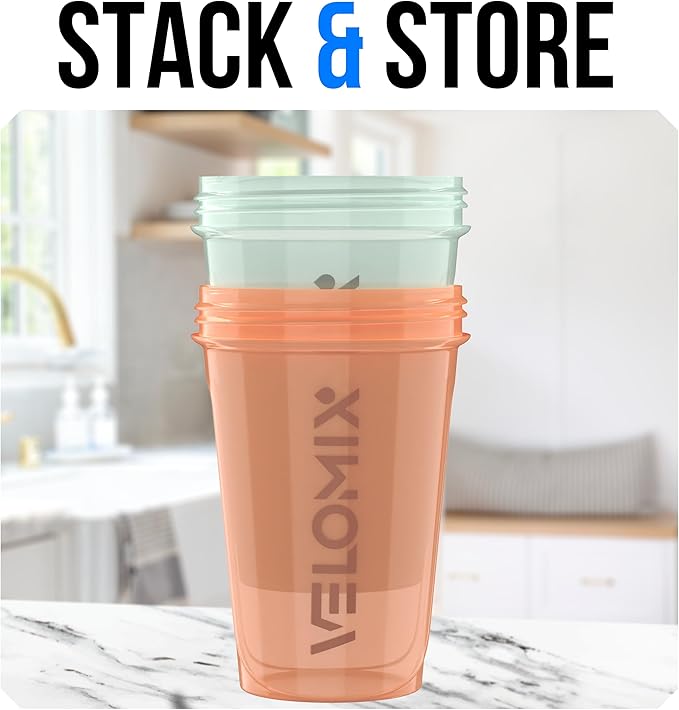 VELOMIX -2 Pack- 20 oz Protein Shaker Bottles for Protein Mixes - 2x Wire Whisk | Leak Proof Shaker Cups for Protein Shakes and Pre Workout | Protein Shaker Bottle Pack (Mint Glow)
