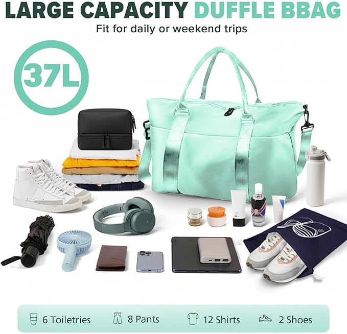 Grass Weekender Travel Bag - Small Gym Bag for Men & Women, Overnight Bag with Trolley Sleeve, Airplane Travel Essentials