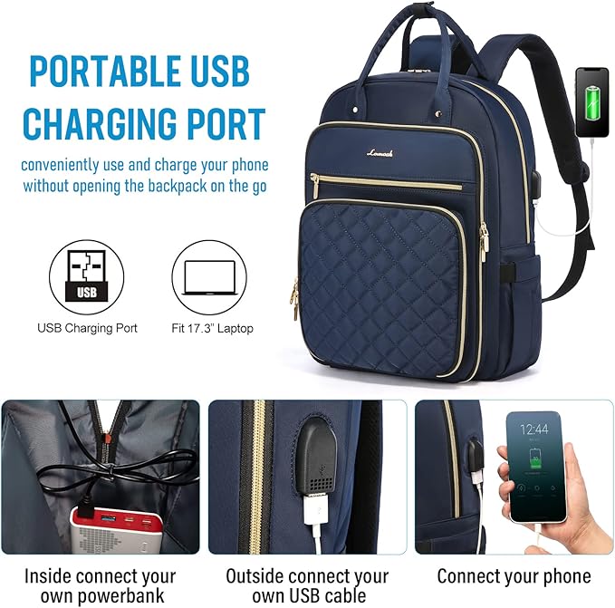 LOVEVOOK Laptop Backpack for Women, Water Resistant Travel Work Backpacks Purse Stylish College Business Teacher Nurse Computer Bag with USB Charging Port, Fits 17" Laptop