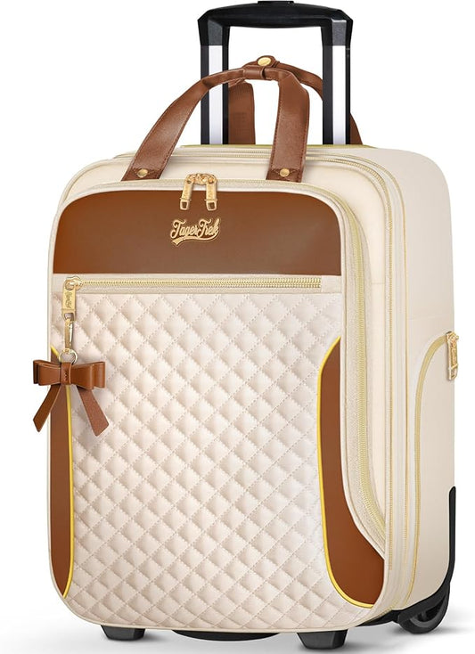 Underseat Carry On Luggage with 2 Wheels, Airline Approved Personal Item Suitcase with Multiple Compartments, Lightweight Softside Under Seat Carry-on Suitcases for Women Travel Business, Beige