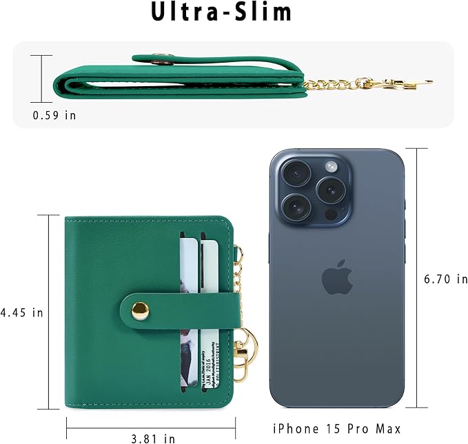 Airkit Small Wallets Woman RFID Blocking Leather Credit Card Holder - with ID Window - Card Wallets for Women - with Zipper Coin Purse - Keychain Wallet
