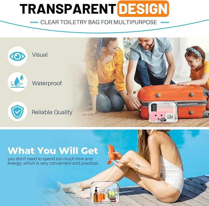 EASYFUN Toiletry Bag 2pcs TSA Approved Travel Clear Toiletry Bag for Men and Women Travel Accessories Quart Size Toiletries Cosmetic Pouch Makeup Bags