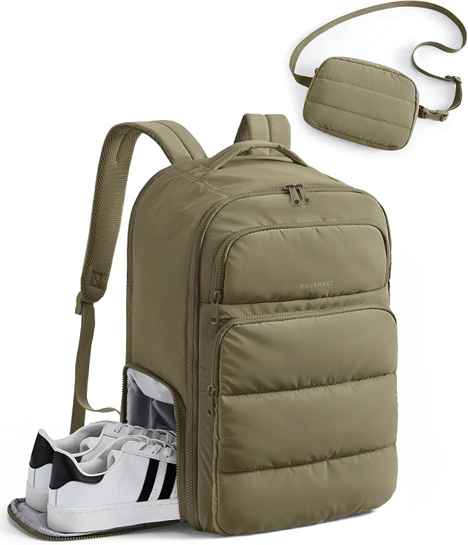 BAGSMART 35L Travel Backpack Women, 17.3 Inch Carry On Backpack Flight Approved, Personal Item Backpack Travel Bag, Water Resistant Casual Daypack, Kelp Green