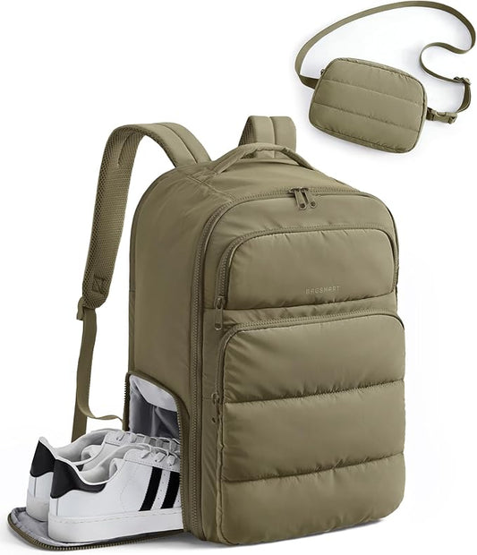 BAGSMART 35L Travel Backpack Women, 17.3 Inch Carry On Backpack Flight Approved, Personal Item Backpack Travel Bag, Water Resistant Casual Daypack, Kelp Green