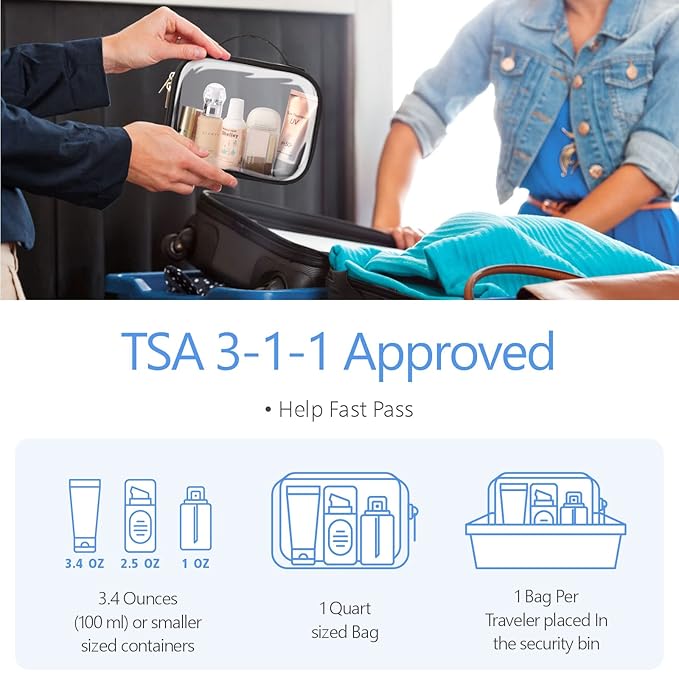 PACKISM TSA Approved Toiletry Bag 3 Medium, 3-1-1 Compliant Clear Makeup Bags with Handle, Quart Size Toiletry Bags Fit Carrv-on Travel Essentials, Water Resistant PVC, Black