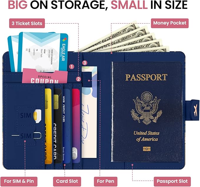 Passport Holder for Travel Essentials, RFID Blocking Leather Cover Wallet with Magnetic Closure, Aesthetic & Cute Passport Book Case for Women and Men - Cheetah
