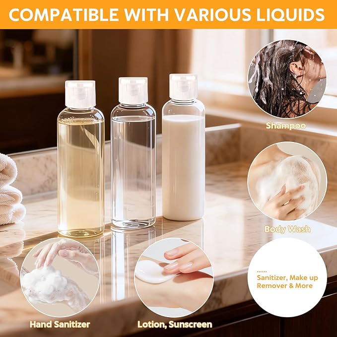 5 Pack 3.4 oz Travel Bottles for Toiletries, TSA Approved Leak Proof Refillable Travel Size Containers, Clear Plastic Shampoo Bottles for Lotion Conditioner