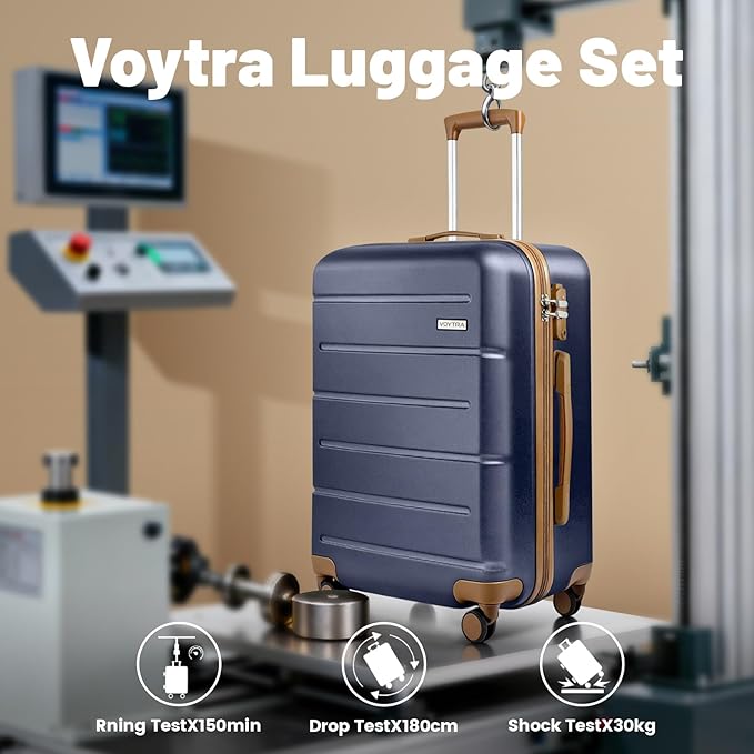 3-Piece Luggage Set with 20” Carry On Luggage 22x14x9 Airline Approved, Hardside Suitcase with Spinner Wheels & TSA Lock, Travel Suitcase for Business Trips & Weekend Getaways (Navy)