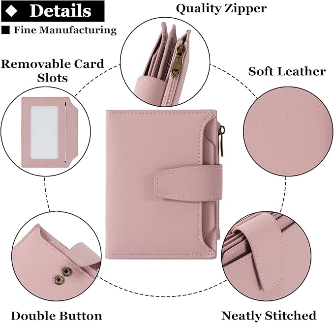 Airkit Small Wallet Women RFID Blocking Soft Leather Bifold Compact Card Holder Wallet for Women with Zipper Coin Pocket 4 ID Window