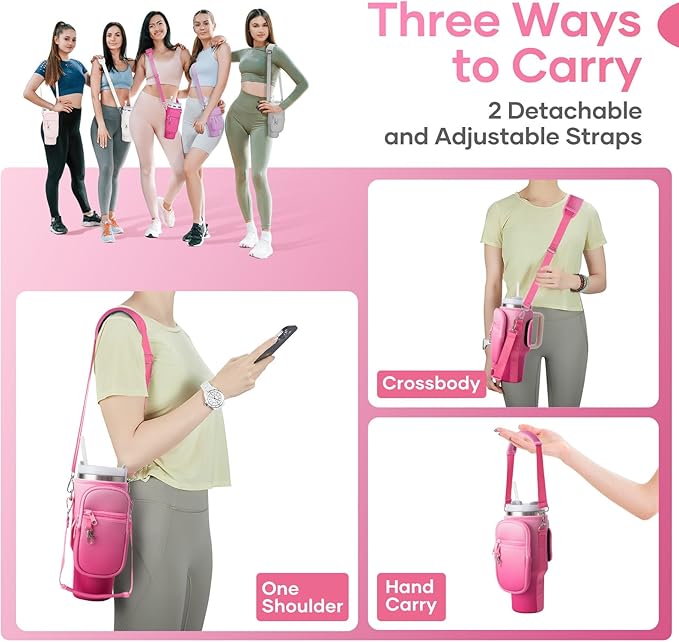 linmaya Water Bottle Carrier Bag for Stanley Cup 40/30oz with Phone Holder Pockets,Neoprene Water Bottle Cross-body Bag with Adjustable Shoulder & Hand Strap Stanley Cup Accessories