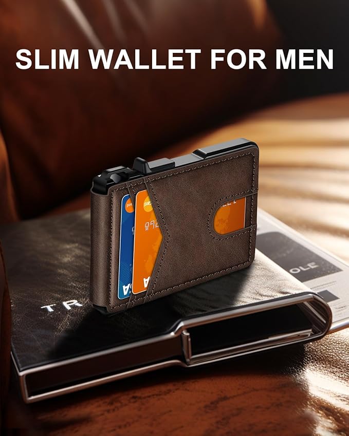 ZALVEX Wallet for Men, Mens Minimalist Wallet 9-13 Cards, Slim Compact Wallet with Money Clip & ID Window, RFID Blocking Smart Pop Up Card Wallet, Metal Aluminum Credit Card Holder Bifold Wallet