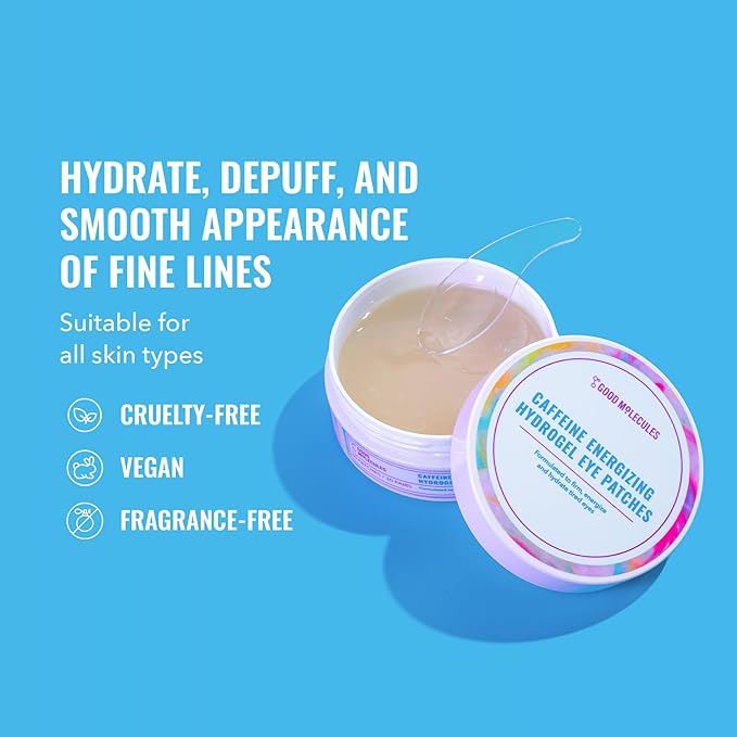 Good Molecules Caffeine Energizing Hydrogel Eye Patches - Eye Mask with Hyaluronic Acid Hydrate and Reduce Puffiness - Pack of 30, Skincare for Face
