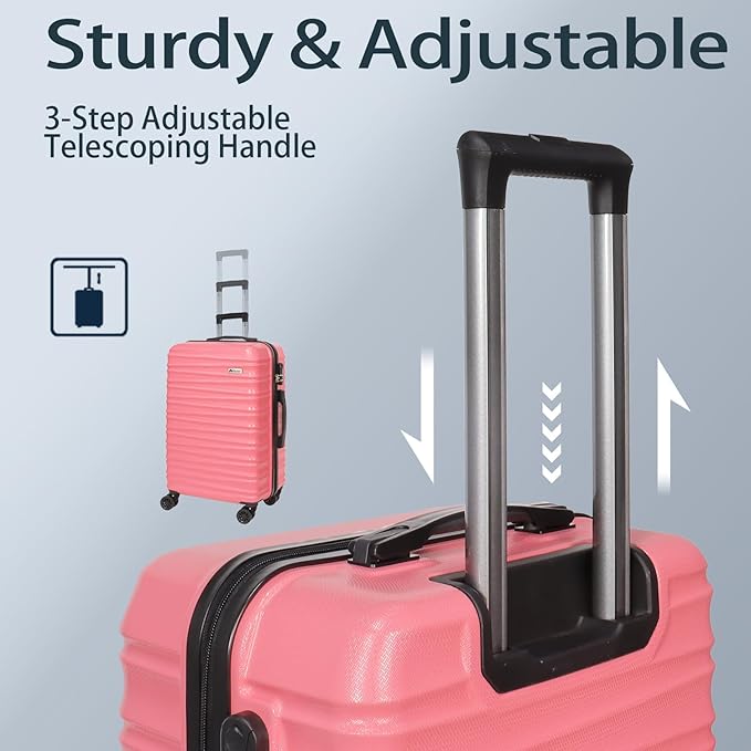 Luggage Sets 3 Piece (20/24/28 Inch) Carry on Suitcase with Wheels PC+ABS Hardside Spinner Travel Luggage - Pink