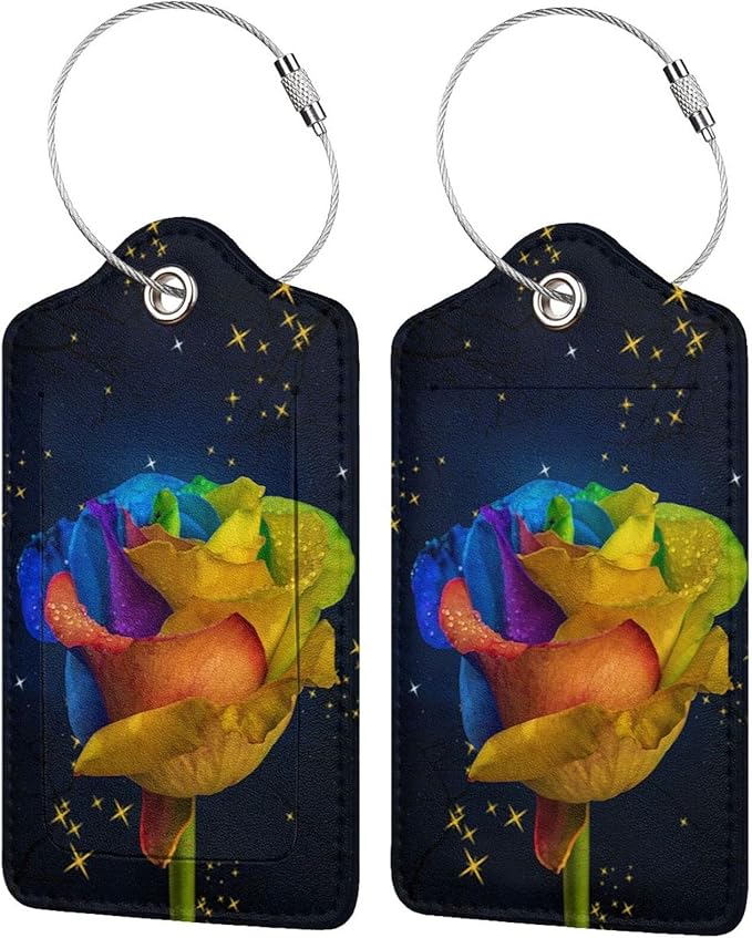 2 Pack Luggage Tag for Suitcase, Cute Unique Leather Suitcase Tags Identifiers with Privacy Name Address Labels & Durable Steel Loop for Women Men Travel
