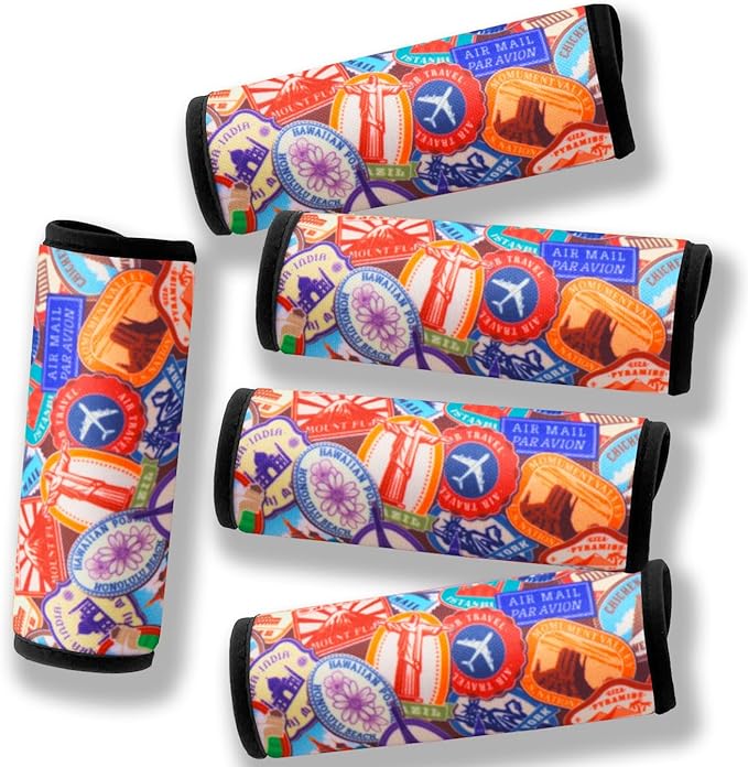 Luggage Handle Wrap for Suitcase-Printed Bright Neoprene Luggage Tags/Grips/Identifiers/Markers/Covers/Gripper for Suitcases Carry On Bags 5 Packs (Landmark)