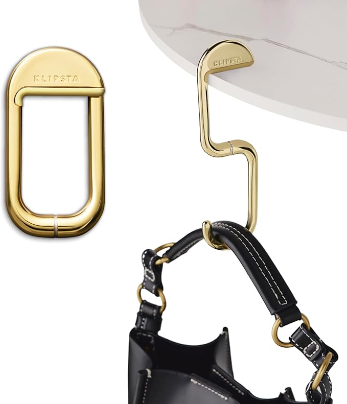 FLIP Purse Hook for Table – Foldable Bag Hook | Portable Purse Hanger & Holder for Desk | Magnetic Closure | Holds 50 lbs | Gift for Women, Gold