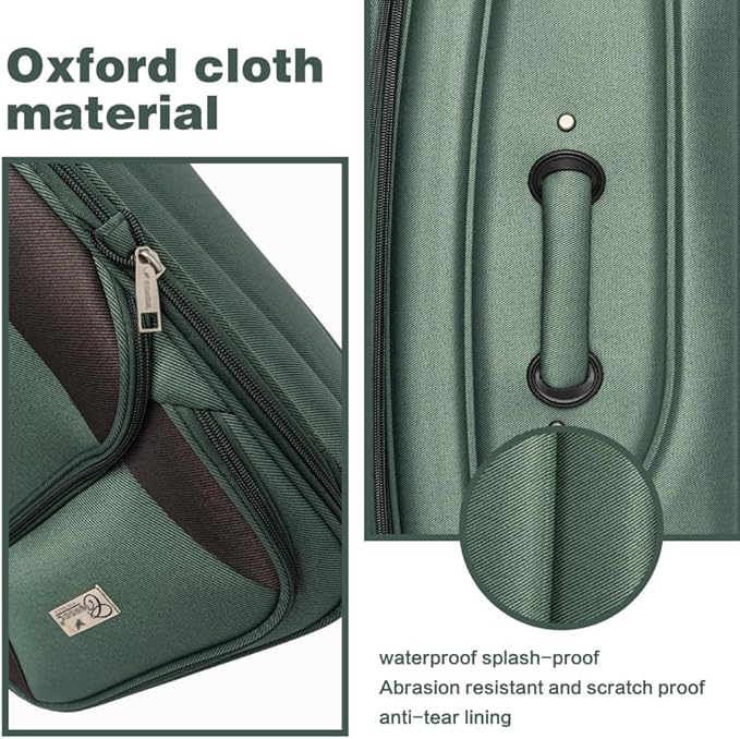 Lispin Luggage Set Softshell Expandable 4 Piece Suitcase with Wheels Softside Lightweight Travel Carry on Luggage (Dark Green + Polyester)