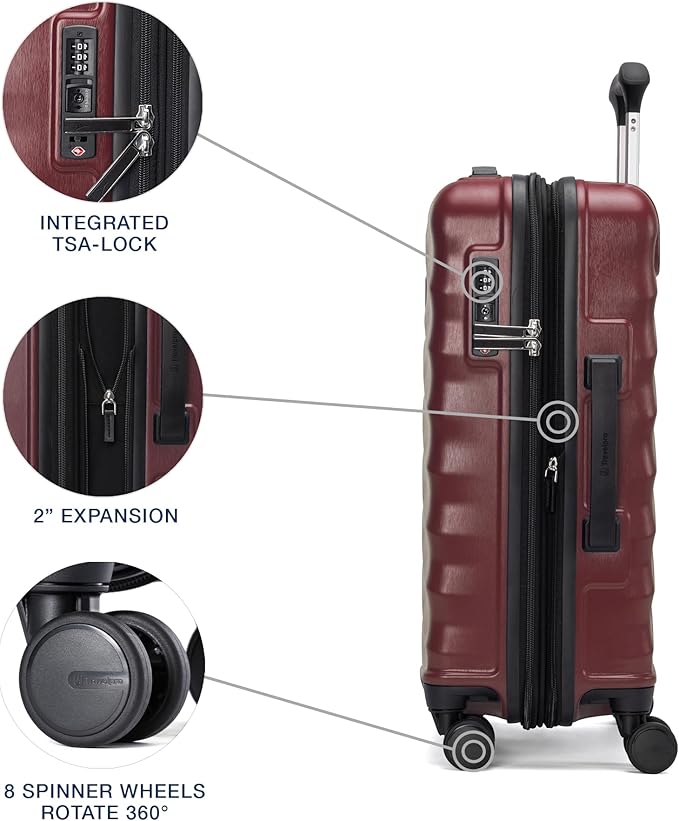 Travelpro Maxlite Air V2 Hardside Expandable Carry on Luggage, 8 Spinner Wheels, Lightweight Hard Shell Suitcase, TSA lock, Cabernet, Carry On 20-Inch