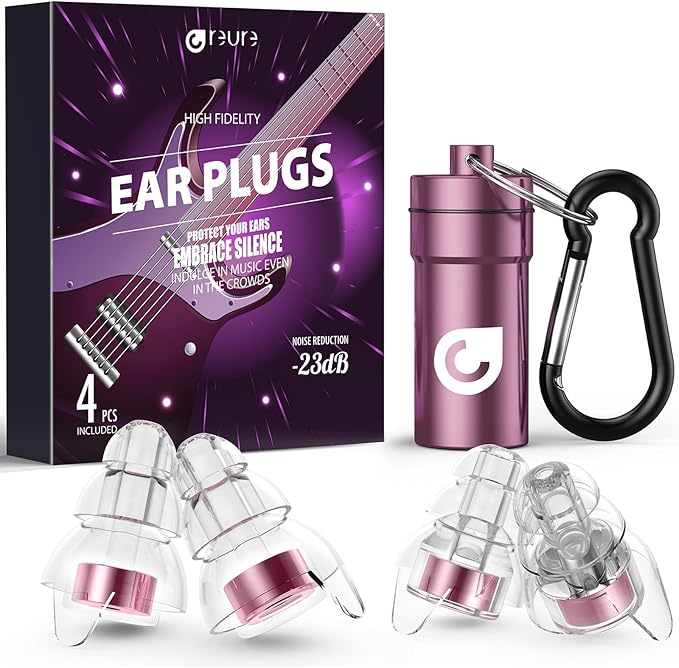 High Fidelity Concert Ear Plugs, Noise Cancelling Silicone Ear Plugs 2 Pairs Great for Concerts Loud Music, Musicians, Motorcycles, Airplanes, Raves, Hearing Protection -20 dB (Pearl)