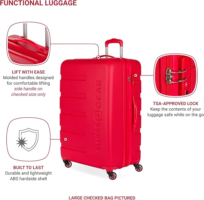 SwissGear 7366 Signature Hardside Expandable Luggage with Spinner Wheels, TSA Lock, Cup-Holder, Red, 2-Piece Set (19/27)