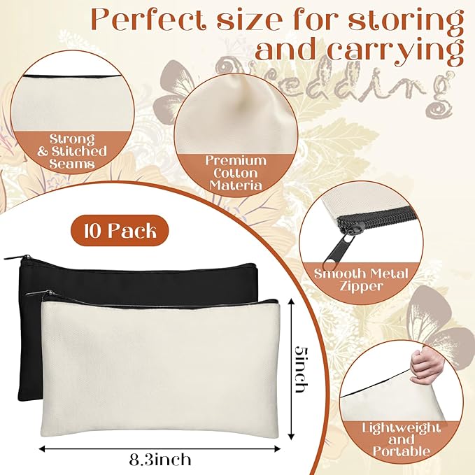 Legigo Blank Canvas Bag Zipper Pouch Makeup Bags Bulk - Multi-Purpose Canvas Pencil Pouch with Sturdy Zipper, Cosmetic Bag Travel Toiletry Bag for DIY Craft Projects, Storage (8.3 x 5 inches)