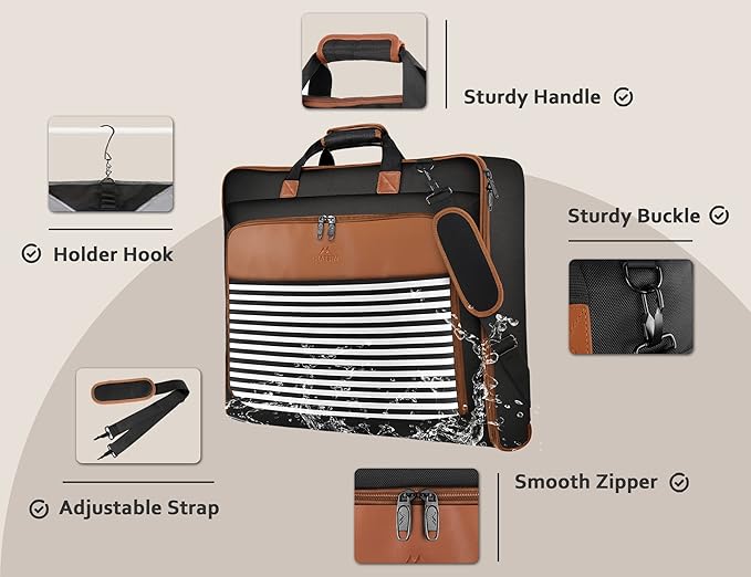 MATEIN Suit Carry On Garment Bag for Travel, Suit Bag with Detachable Adjustable Shoulder Strap, Waterproof Foldable Garment Luggage for Men Women, Large Compartment for Carrying Clothes, Black Stripe