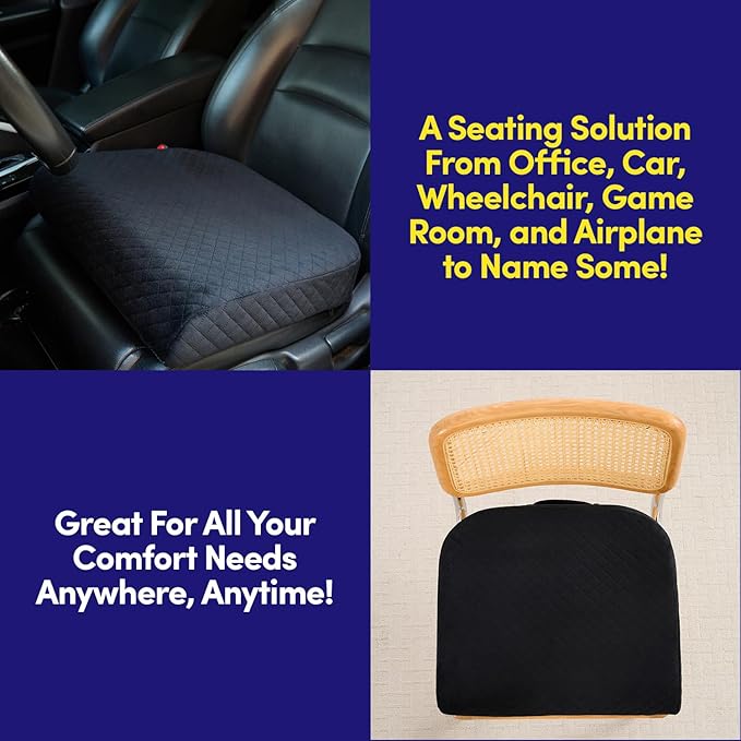 Extra Large Seat Cushion for Office Chair ✅- Ergonomic Pillow for Desk Chair, Wheelchair, Airplane, Stadium, Car Seat, Gamers ✅– Non-Slip Support Pad for Work, Automotive & Mobility, 19" x 17" x 3"