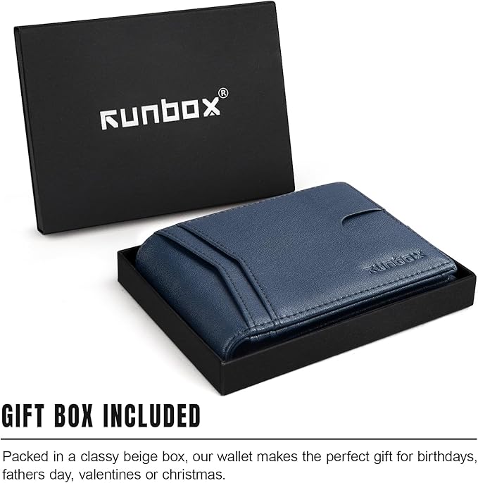 RUNBOX Wallet for Men Slim Rfid Leather 2 ID Window With Gift Box | Slim, Rfid, 2 ID Window, With Gift Box, Slim, Rfid