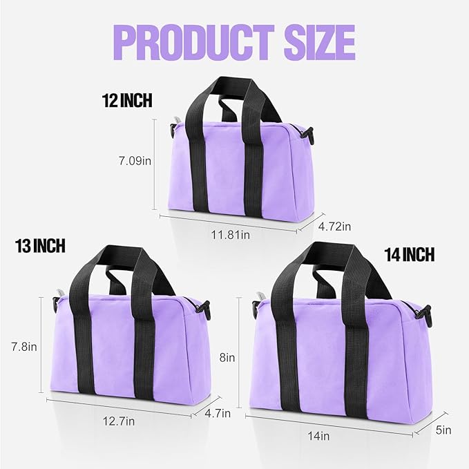 Small Tool Bag, Canvas Tool Storage Bag, Large Capacity Multipurpose Zipper Soft Tote Organizer Pouch for Electrician, Plumbing, Gardening,Tools Bags for Men (Purple, 13 Inch)