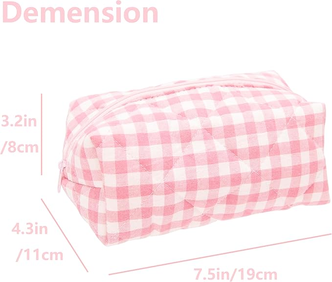 PAZIMIIK 2PCS Cozy Makeup Bag Travel Cosmetic Bag for Women Soft Toiletry Bag Aesthetic Makeup Organizer Portable Large Zipper Pouch for Skincare Beauty Accessories Brushes Pink Checkered