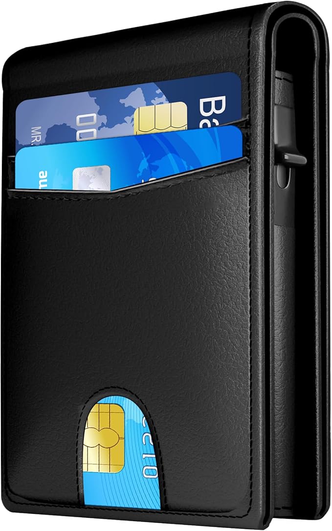 QLD Wallet for Men - RFID Blocking [Functional & Practical] Bifold Slim Minimalist Credit Card Holder Pop Up Metal Case with Cash Slot, Front Pocket with ID Window, Gift Boxed (BLACK)
