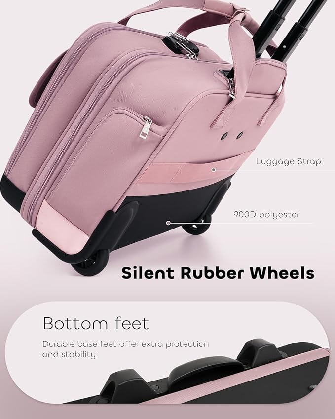 Rolling Laptop Bag Women, Rolling Briefcase for Women with Dual Lock, 16 Inch Computer Bag with Wheels, Roller Underseat Carry On Luggage Personal Item Suitcase for Work Travel Business