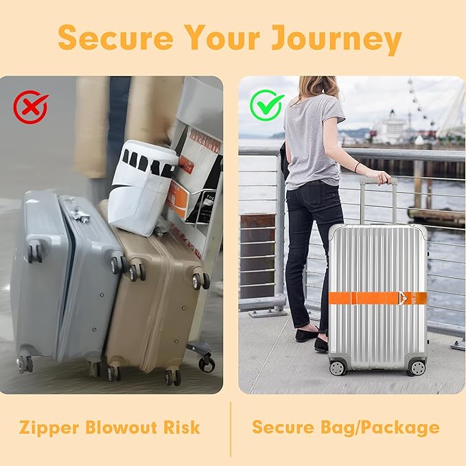 2-in-1 Travel Belt for Luggage Over Handle, Luggage Belt for Carry on Bag, Suitcase Straps, Add a Bag Bungees Luggage Straps Adjustable with Alloy Buckle,Hands-Free for Airport (Orange, 1 Pack)