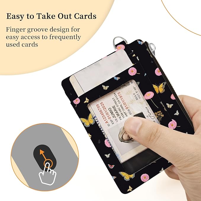 Hancynir Slim Wallet Women Credit Card Holder Butterfly Flowers Night RFID Small Mini Card Case Front Pocket PU Leather Thin Travel Zipper Coin Cash ID Window Girls Wallet Gifts