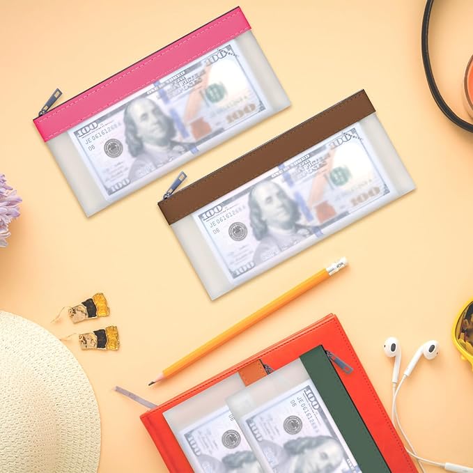 VOCHIC 4-Piece Multi-Purpose Money Pouch Set - Clear Zipper Cash Envelopes, Money Bags 7.6 X 3.7 Inch, Money Bags With Zipper, Bank Deposit Bags With 4 Colors