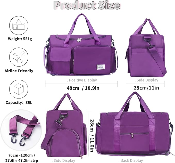 FIORETTO Women's Gym Duffle Bag with Shoes Compartment, 30L Capacity, Ideal for Travel, Gym, Sports, Duffel, Weekender