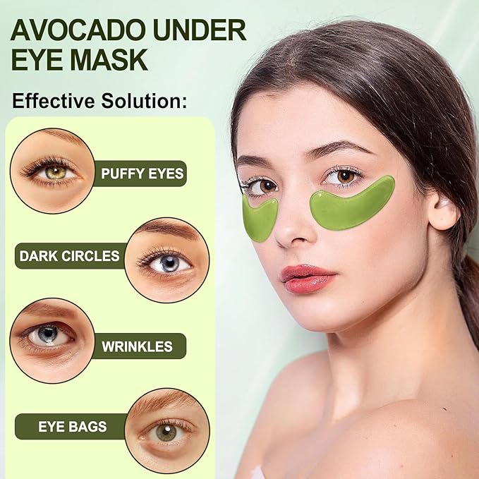 LAVONE Eye Mask - 30 Pairs Avocado Under Eye Patches Skin Care Products - Eye Masks Skincare for Dark Circles and Puffiness, Reduce Wrinkles, Eye Bags and Fine Lines, for Women and Man - Soft Green