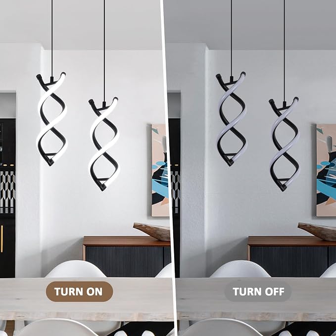 CANEOE Spiral Modern Pendant Light Fixture, 5500K Cold White Black LED Hanging Lamp, Adjustable Height Black Kitchen Island Light Fixture for Dining Room Bedroom Kitchen Sink ((Black, 5500K, 2 Packs)