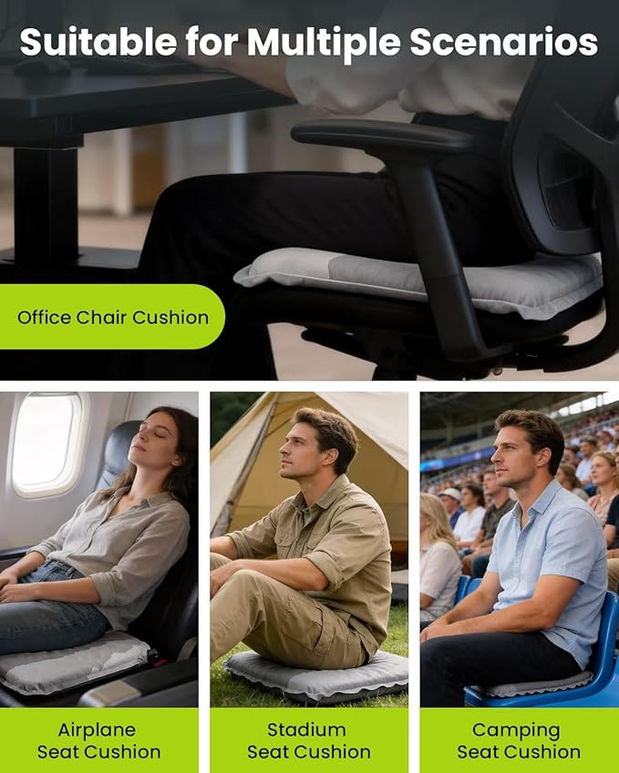 Stadium Seat Cushion Self-Inflating - Portable, Lightweight, Waterproof Inflatable Seat Cushion Foam Pad for Bleacher Seat, Airplane Travel, Car, Office Chair, Sports Events, Outdoor Camping
