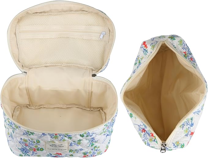 Cute Makeup Bag for Women(2 Pcs), Travel Cosmetic Bags, Quilted Coquette Aesthetic Floral Toiletry Organizer Bag (48 - Red Green/4PCS)