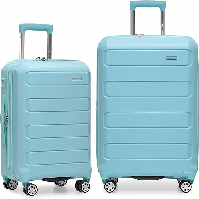 Traveler's Choice Pagosa Hardshell Expandable Luggage with Spinner Wheels, Baby Blue, 2-Piece Set (22/26)