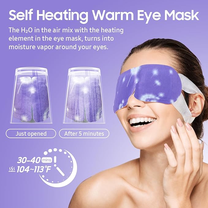 20Packs Steam Eye Mask, Heated Eye Mask Warm Compress for Eyes, Disposable Self Heating Steam Mask for Home, Sleep, Spa, Travel Essentials & Relaxation Gifts, Valentine's Day Gifts (Lavender)