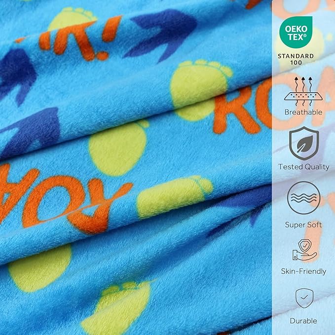 3 in 1 Travel Pillow and Blanket Set for Kids,Soft Travel Blanket Airplane Campact with Bag,Pillow Blanket for Boys with a Pocket,Backpack Clip, Luggage Sleeve (Dinosaur)