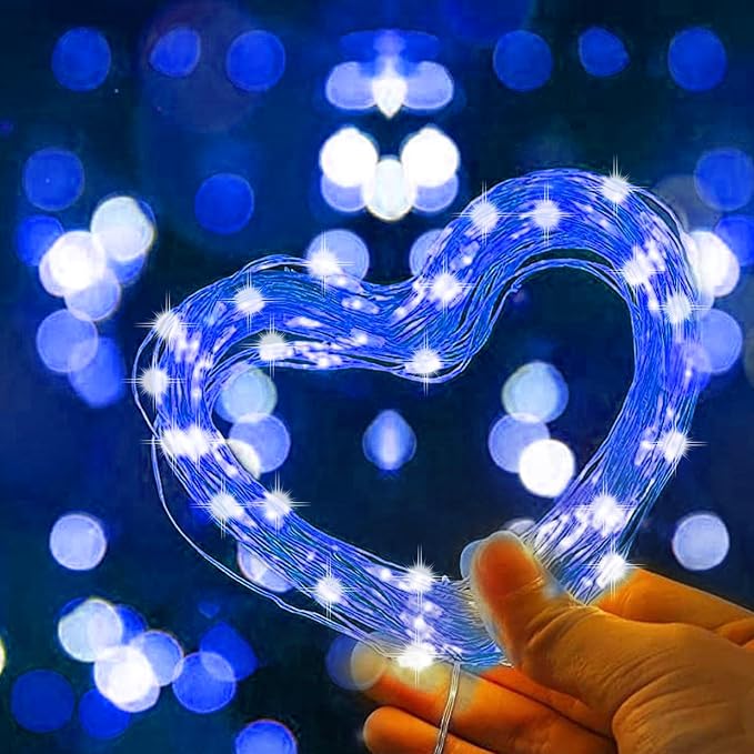 Fairy Lights Plug in, 33Ft 100 LEDs Waterproof Twinkle Firefly Lights, Adaptor Included, Starry String Lights for Wedding Indoor Outdoor Christmas Patio Garden Decoration, Blue