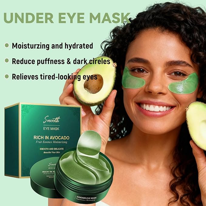 Eakroo 60 PCS Avocado Under Eye Patches, Eye Masks for Dark Circles and Puffiness, Moisturizing Eye Mask Skin Care, Eye Patches for Women, Improving Eye Skin Dryness, Reduce Fine Lines and Wrinkles