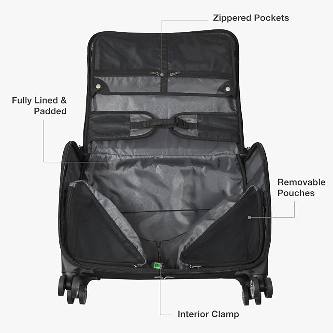 Traveler's Choice Carry-On Softside 8-Wheeled Spinner Garment Bag Luggage, Black, 21-Inch