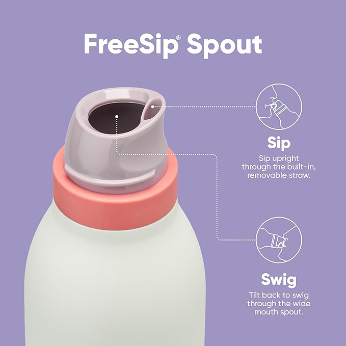 Owala FreeSip Twist Insulated Stainless Steel Water Bottle with Straw for Sports and Travel, BPA-Free, 18-oz, Purple/Mint (Minty Horizon)