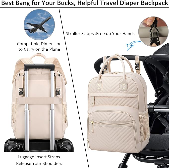 Tenot Diaper Bag Backpack Tote for Women Large Capacity, Baby Bag with Insulated Pockets Multifunctional Diaper Bags For Baby Girl Boy Waterproof Baby Bags For Boys Girls Maternity Bag Beige