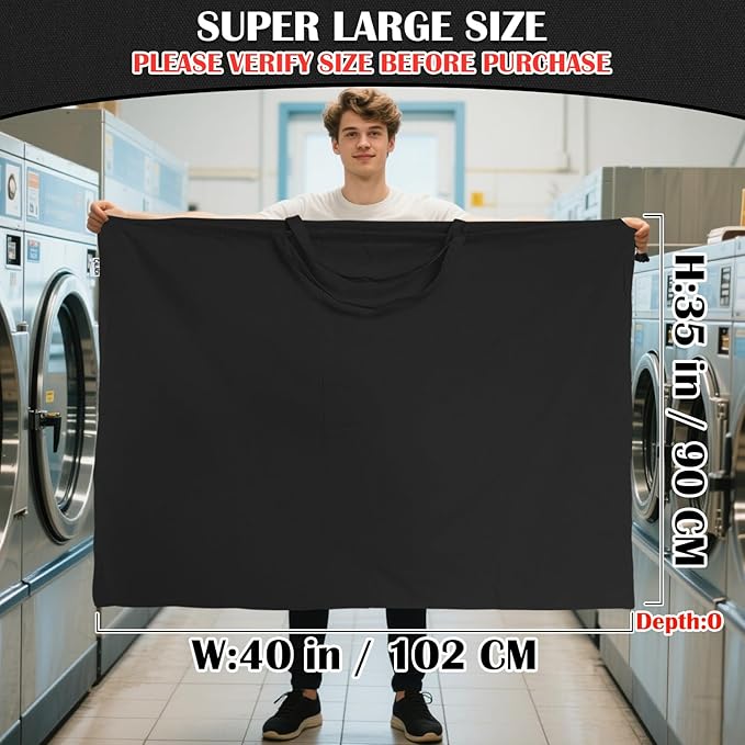 Canvas Laundry Bag 40"W x 35"H, Thick Canvas Laundry Bag with Handles & Drawstring, Extra Large Heavy Duty Washable Storage Sack (XXL, Black)